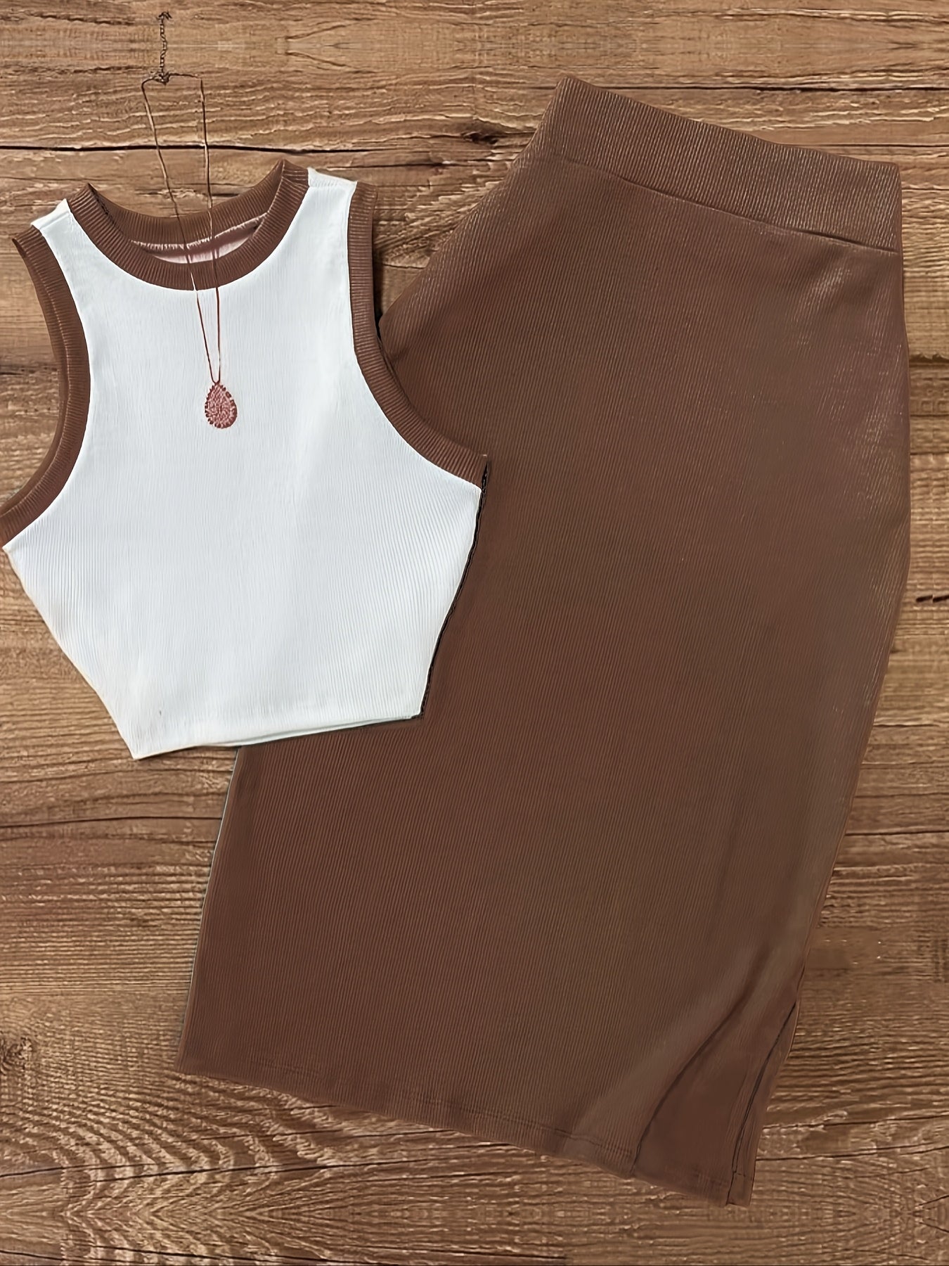 Damen Elegantes 2-teiliges Set – Ärmelloses Top und Rock, Perfekt für Alltag und Büro