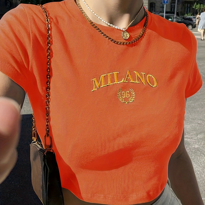 Damen Crop T-Shirt Milano Stickerei Streetwear Y2K Style