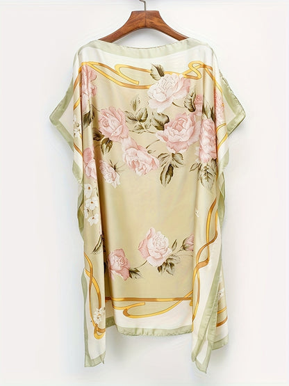 Damen Boho Strandponcho mit floralen Mustern – Perfekt für Urlaub und Sommer