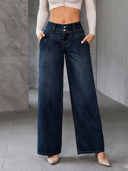 Damen High Waist Weite Schlagjeans – Modische Freizeit-Hose mit weitem Bein
