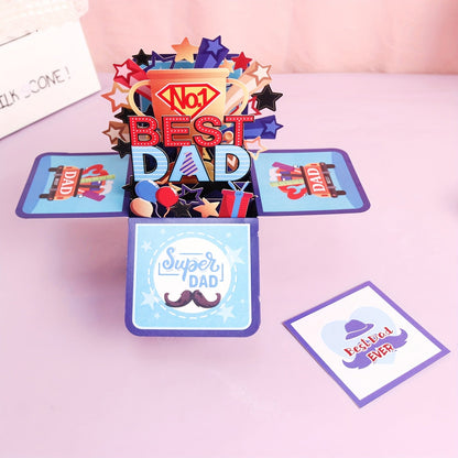 Vaterstags 3D Pop-Up Karte – Best Dad Super Dad Grußkarte für Männer, Vatertag Geburtstagskarte Geschenk