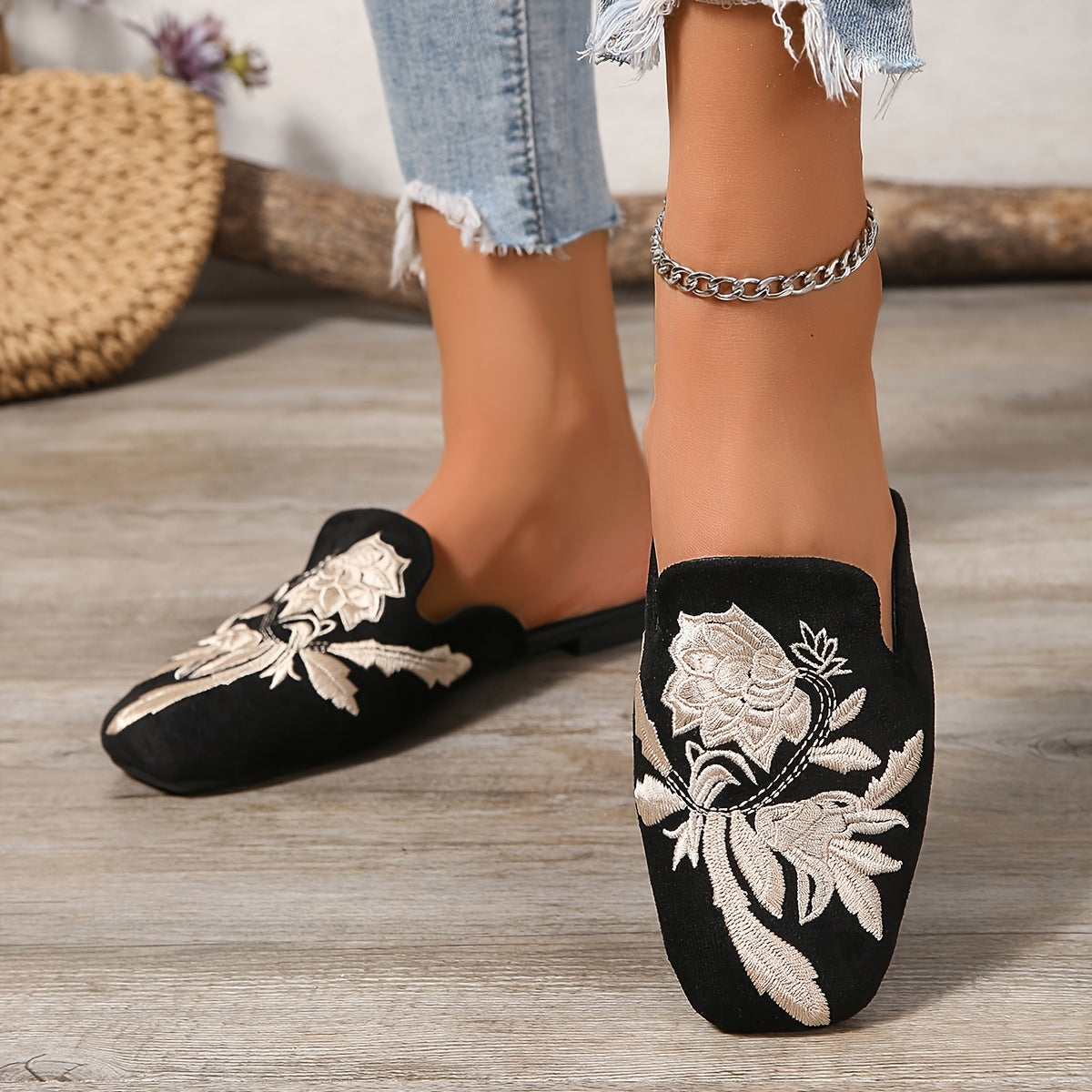 Damen Bestickte Slip-On Schuhe Elegant Bequem für Alltag und Freizeit