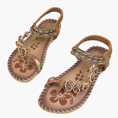 Damen Sandalen im Boho-Stil mit Ethno-Perlen – Bequeme Sommerschuhe für Freizeit und Urlaub