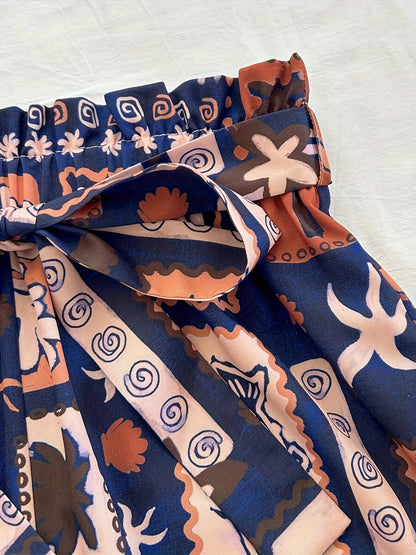 Damen Zweiteiler Set – Stylisches Top mit Tropenmuster Shorts für Urlaub und Freizeit
