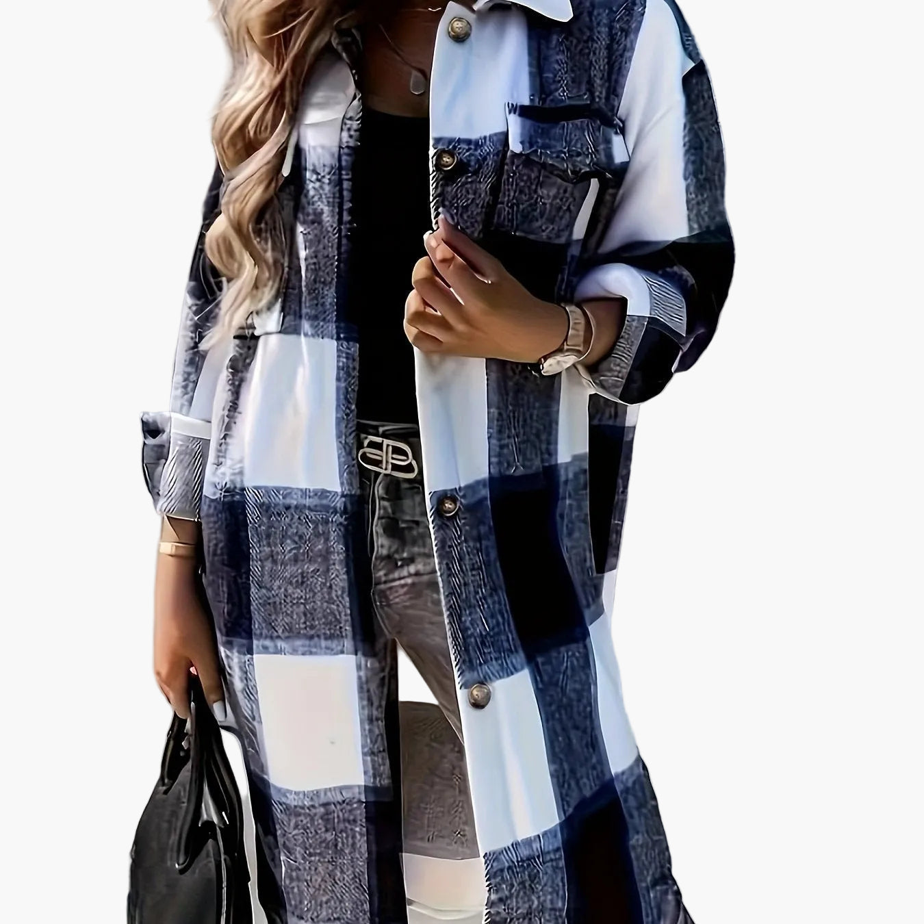 Damen Langarm Karo Shacket im lässigen Oversize-Stil – Perfekt für Alltag und Freizeit