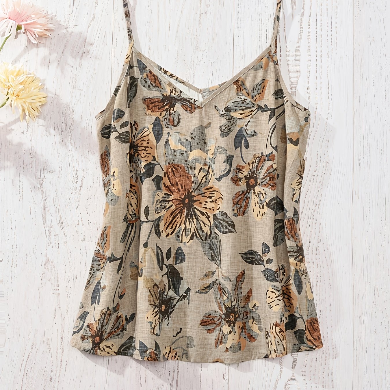 Damen Blusentop mit Blumenmuster und Spaghettiträgern – Elegantes Sommer-Top im Boho-Stil
