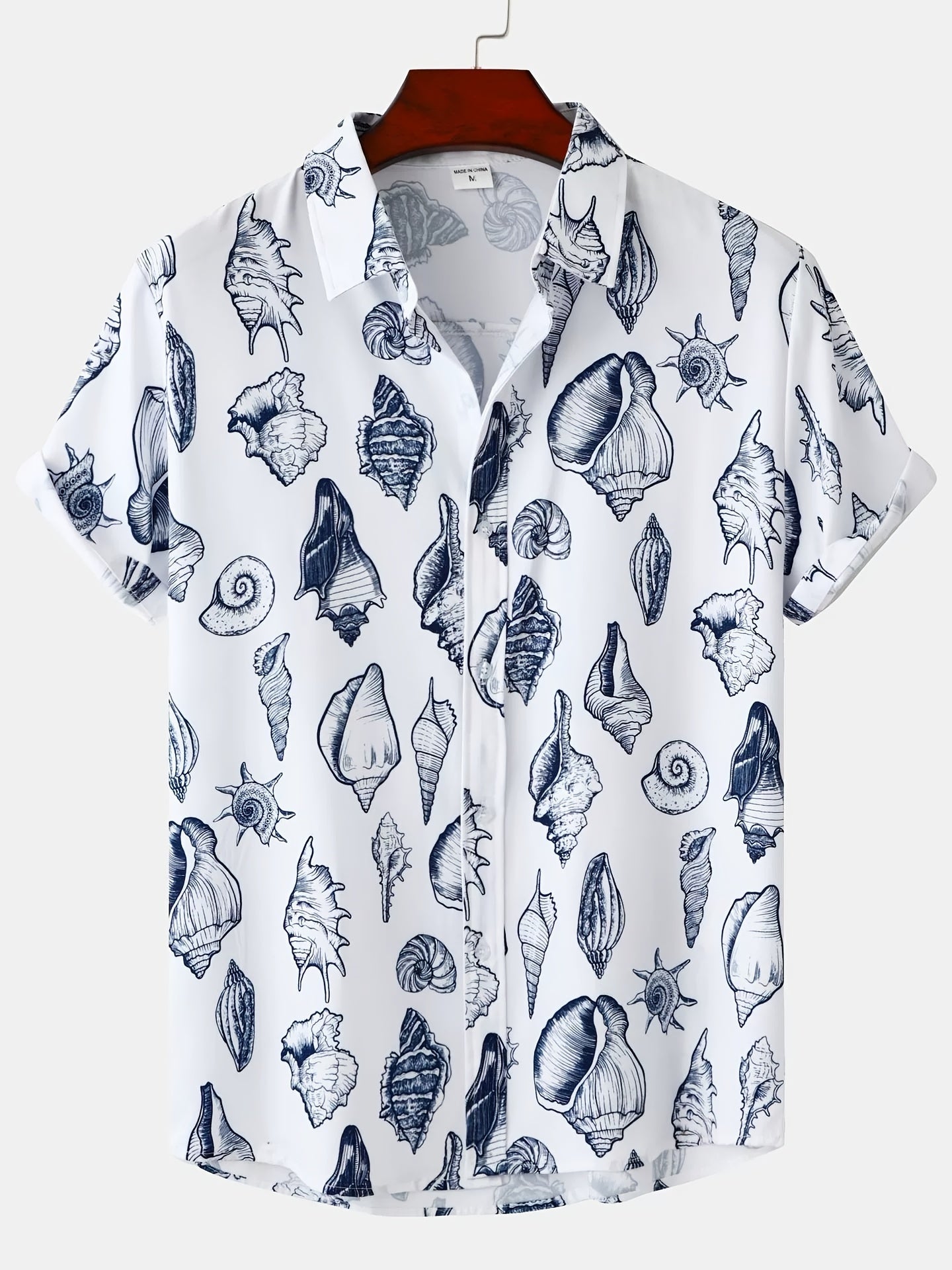 Herren Kurzarm Resorthemd mit Muschel-Print – Stilvolles Freizeithemd für Strand und Urlaub