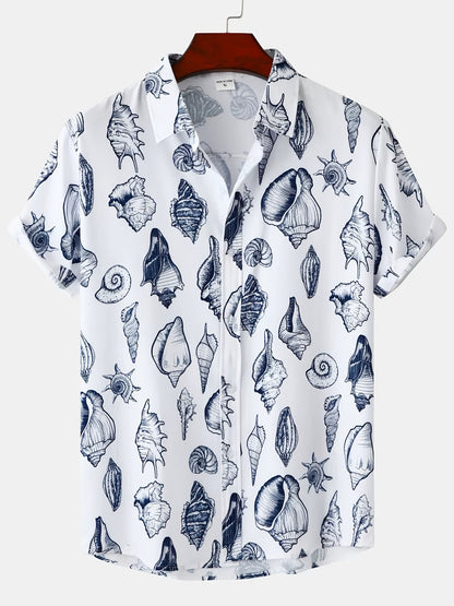 Herren Kurzarm Resorthemd mit Muschel-Print – Stilvolles Freizeithemd für Strand und Urlaub