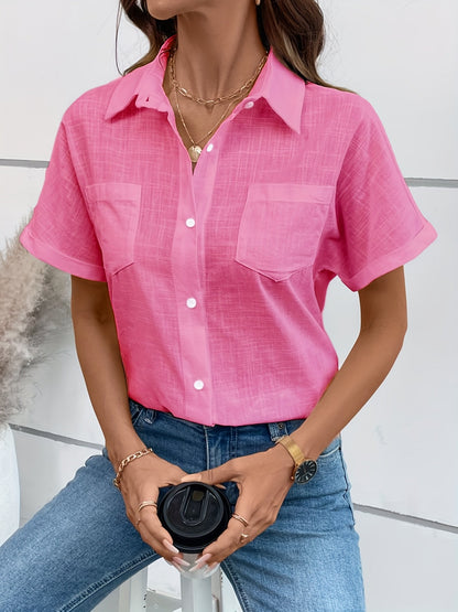 Damen Kurzarm Bluse mit Vogel-Print – Stilvolle Freizeit Hemdbluse für Alltag & Büro