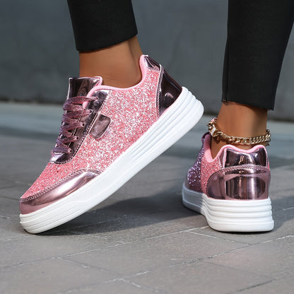 Damen Glitzer Sneaker – Modische Freizeitschuhe mit Plateau und Glamour-Look