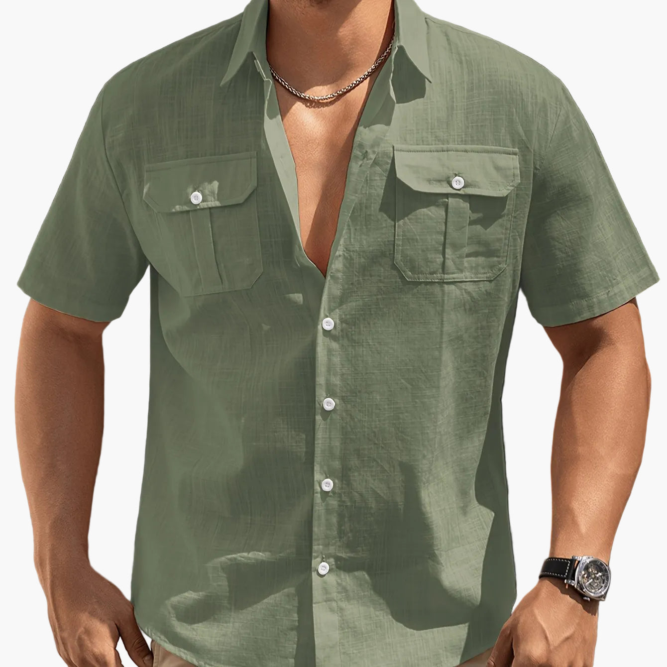 Herren Freizeit Kurzarm Hemd mit Brusttaschen – Sommer Stil für Alltag und Urlaub
