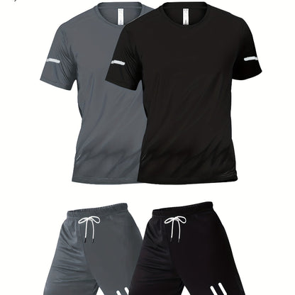 Herren Sport Set 4-teilig – Trainingsanzug für Fitness & Laufen, T-Shirt und Shorts