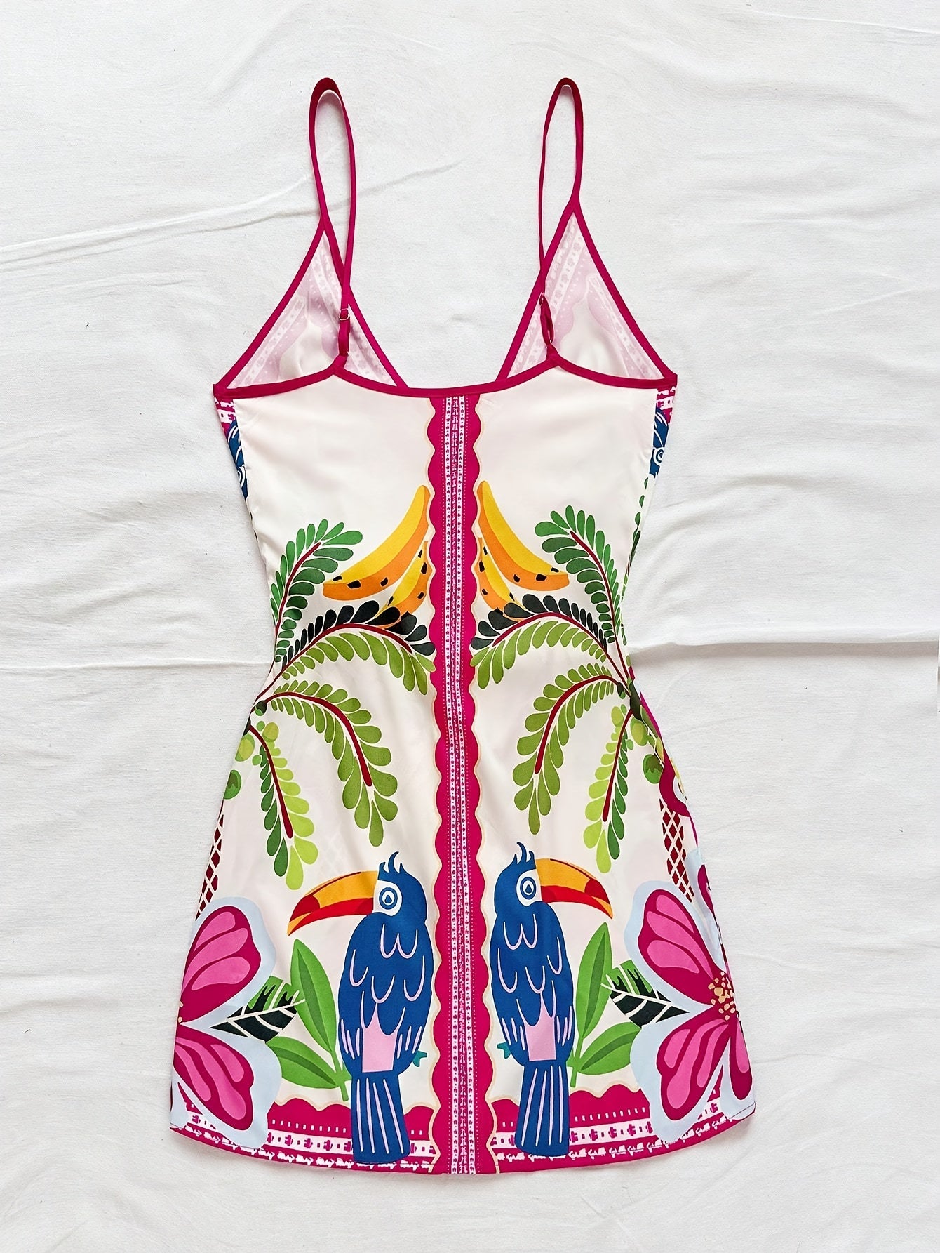 Damen Wickelkleid im Tropischen Stil mit Blumen- und Vogelmotiven