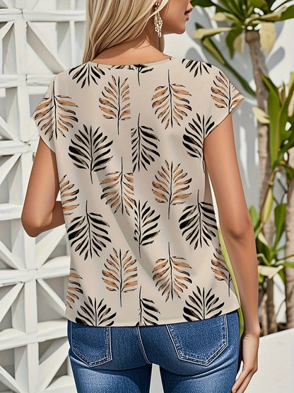 Damen Elegantes Sommer-Top mit Blättermuster – Ideal für Gartenpartys und Freizeit