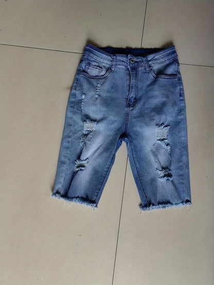 Damen Bermuda Jeans Shorts im Destroyed Look – Modische Sommer-Basics mit Fransen und Rissen