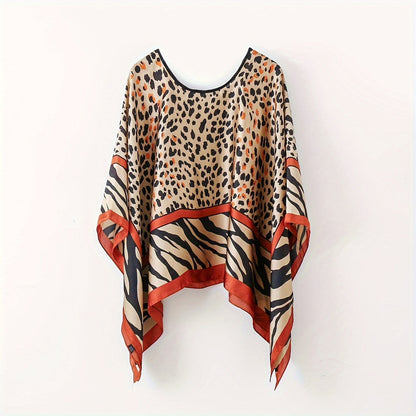 Damen Elegante Boho Tunika – Luftiges Strandponcho mit Blumenmuster, Ideal für Urlaub & Freizeit