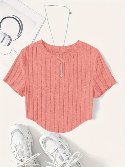 Damen Kurzarm Rippstrick Crop Top – Modisches Freizeitshirt für den Sommer