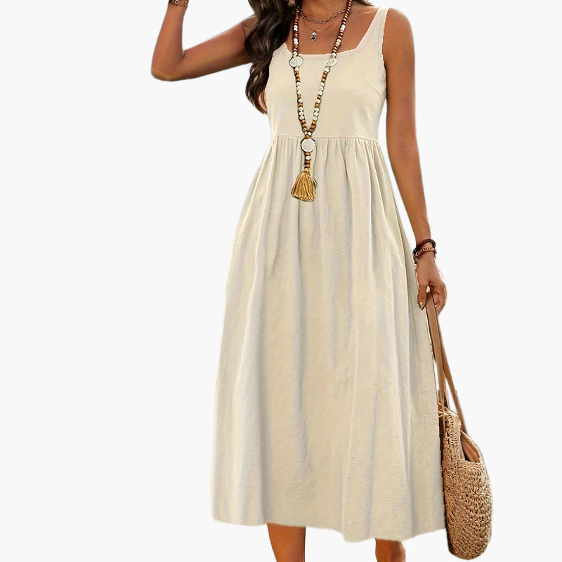 Damen Sommer-Midikleid Urlaub Stil ärmellos Fit & Flare