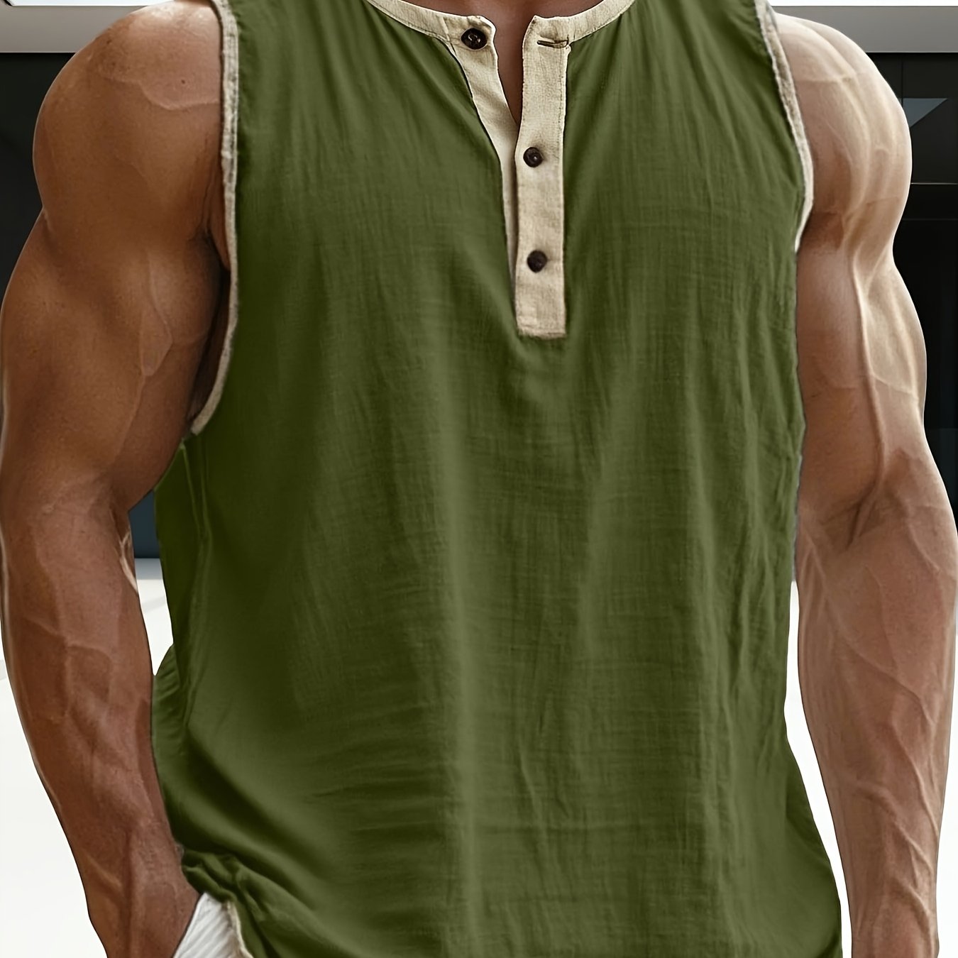Herren Ärmelloses Henley Shirt Freizeit Modern