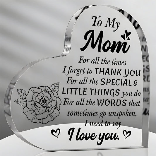 Herzförmige Acryl-Tischdekoration mit Gravur für Muttertag – Frauen, Geschenk für Mama, Vintage Stil, Deko mit Liebesbotschaft