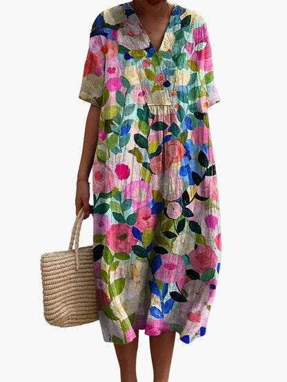 Damen Sommerkleid Boho Stil – Luftiges Freizeitkleid mit Blumenmuster, ideal für Urlaub & Alltag