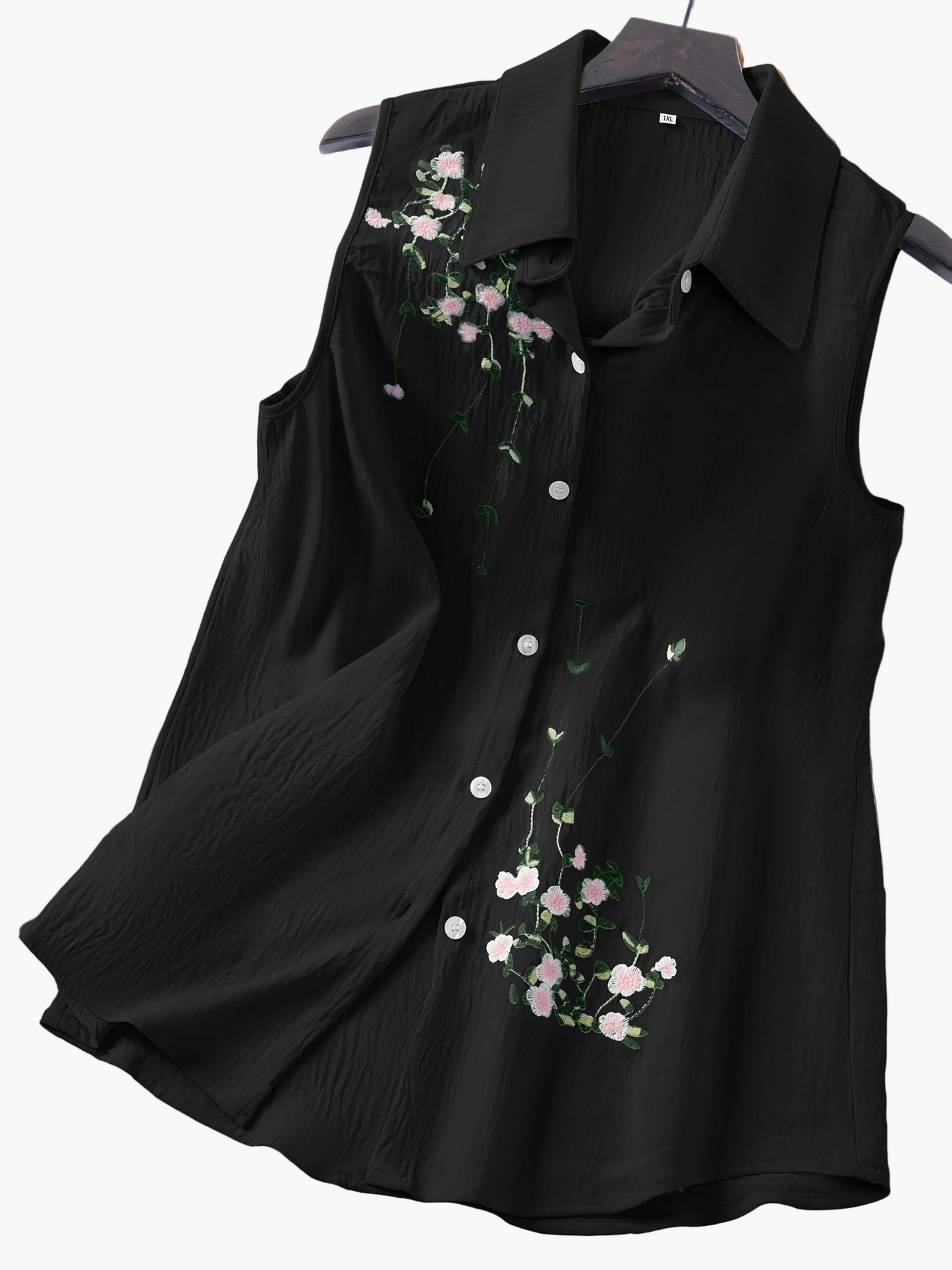Damen ärmellose Bluse mit Blumenstickerei und Kragen – Elegant für Freizeit & Büro
