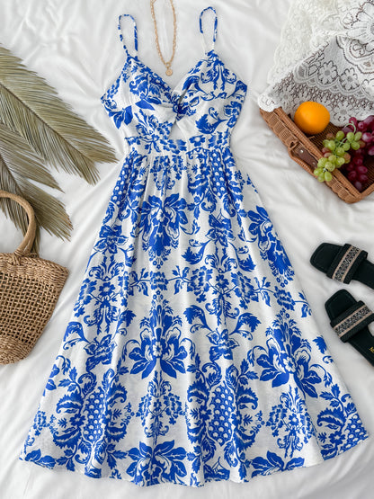 Damen Midikleid mit Blumenmuster und Cut-Out – Elegantes Sommerkleid für besondere Anlässe