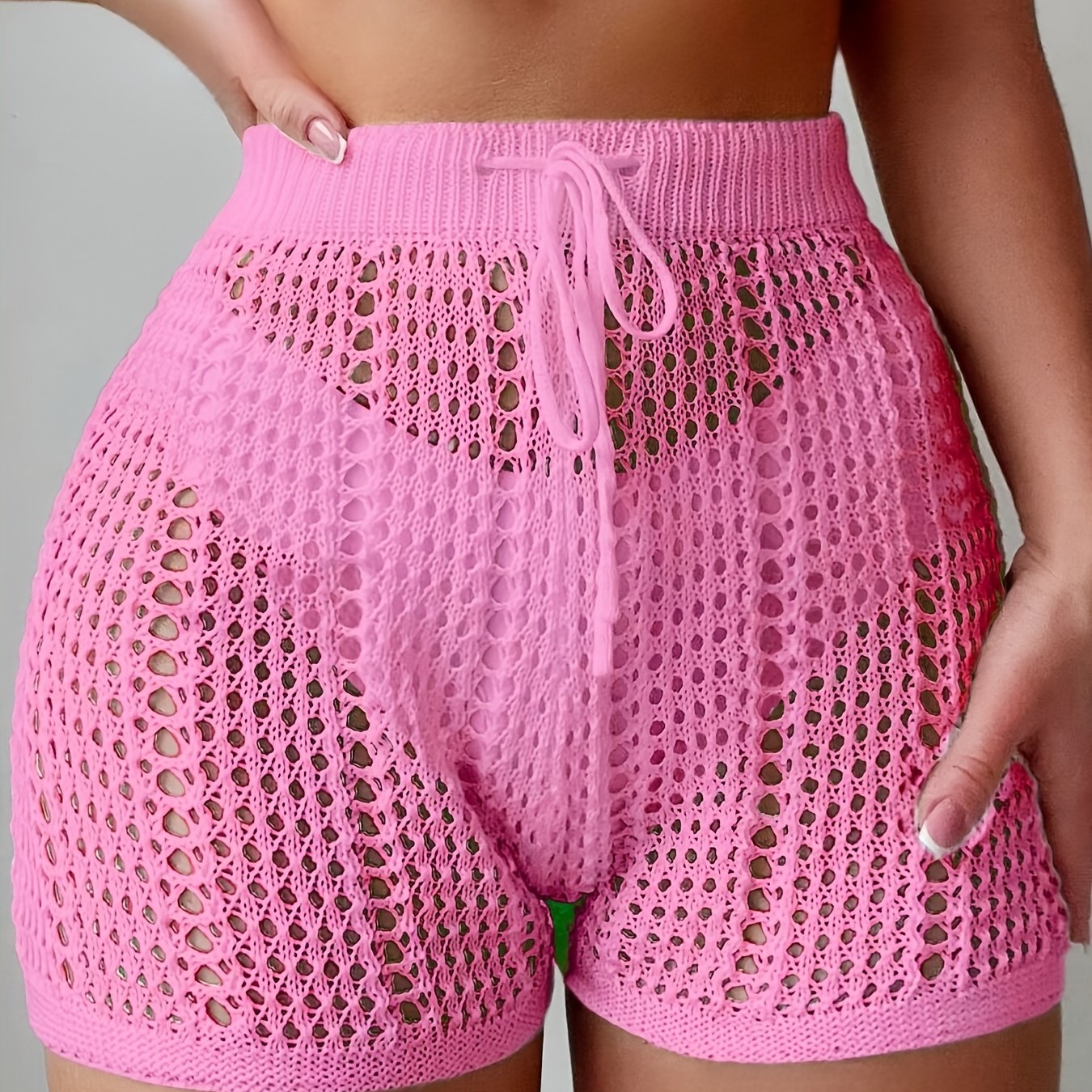 Damen Häkel-Shorts mit High Waist und verstellbarem Bund – Modische Strandshorts für Urlaub und Freizeit
