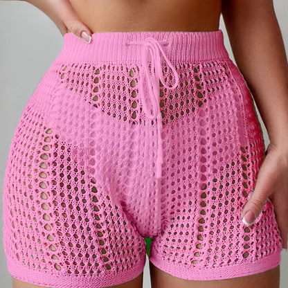 Damen Häkel-Shorts mit High Waist und verstellbarem Bund – Modische Strandshorts für Urlaub und Freizeit