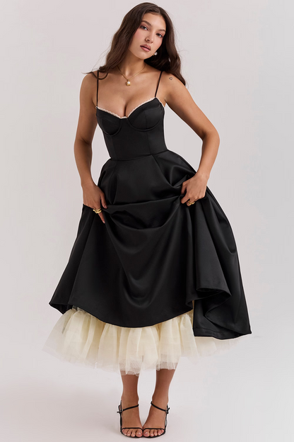 Damen Festliches Cocktailkleid Abendkleid mit Bustier und weitem Rock – Eleganter Vintage-Look für besondere Anlässe