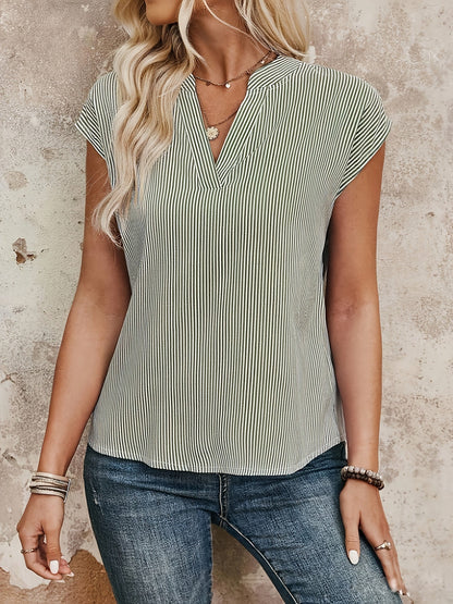 Damen Elegante Gestreifte Bluse mit V-Ausschnitt für Freizeit und Büro