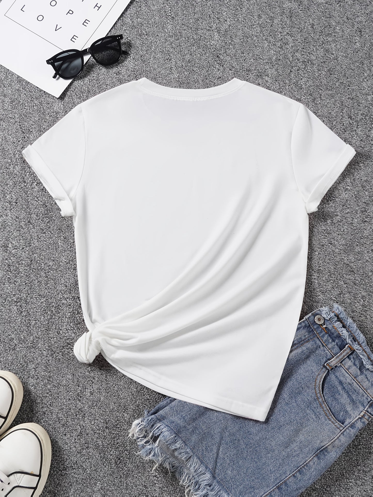 Damen T-Shirt mit Sonnenblume und Schmetterlings-Print – Sommerliches Casual Oberteil