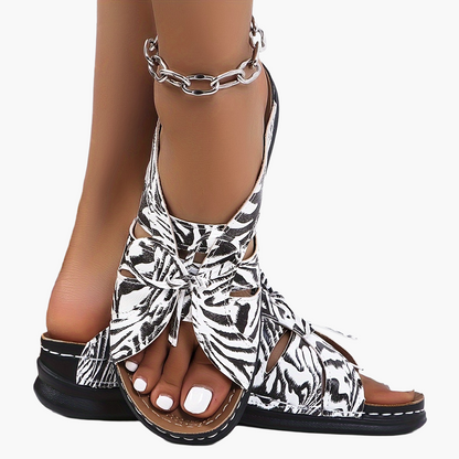 Damen Komfort-Sandalen mit Schleifen und offenem Zehenbereich – Sommer Freizeit Pantoletten