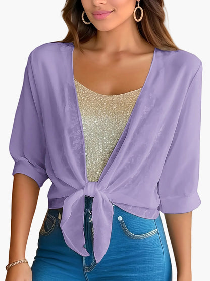 Damen Bluse mit Knoten-Design und Halbarm – Modisch, Luftig, Ideal für Alltag und Freizeit