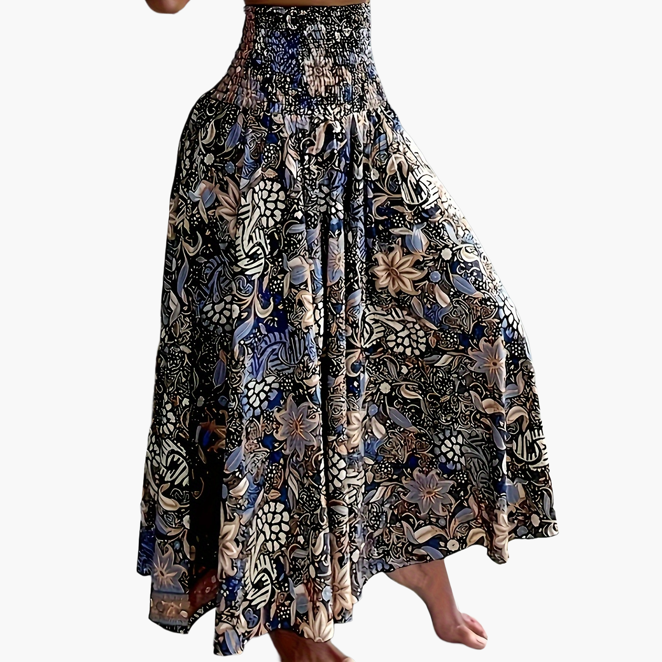 Damen Maxirock Boho-Stil mit tropischem Muster – Perfekt für Sommer, Urlaub & Freizeit