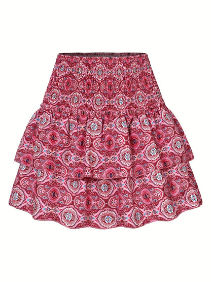 Damen Minirock mit tropischem Print und Rüschen – Sommerlicher Freizeit-Look