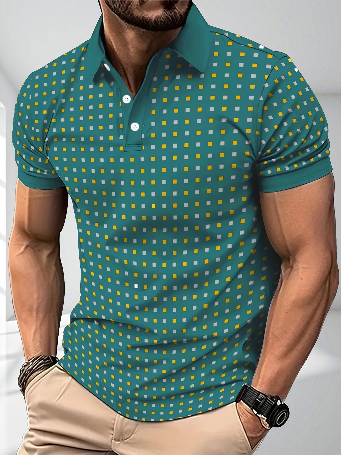 Herren Poloshirt mit modernem geometrischem Muster – Stilvolles Freizeit- und Business-Outfit