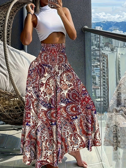 Damen Maxirock Boho-Stil mit tropischem Muster – Perfekt für Sommer, Urlaub & Freizeit