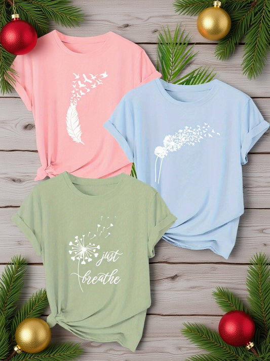 Damen T-Shirt Set mit Natur-Motiven und inspirierenden Prints – Lässige Kurzarmshirts für entspannte Outfits