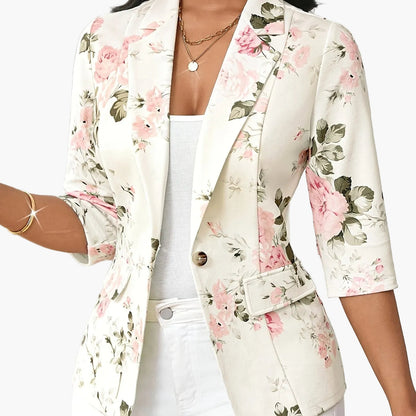 Damen Blazer Elegant Floral Business Freizeitjacke mit 3/4-Ärmeln