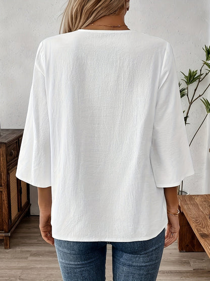 Damen Boho-Bluse mit Stickerei und 3/4-Ärmeln – Lässige Tunika für Alltag und Freizeit