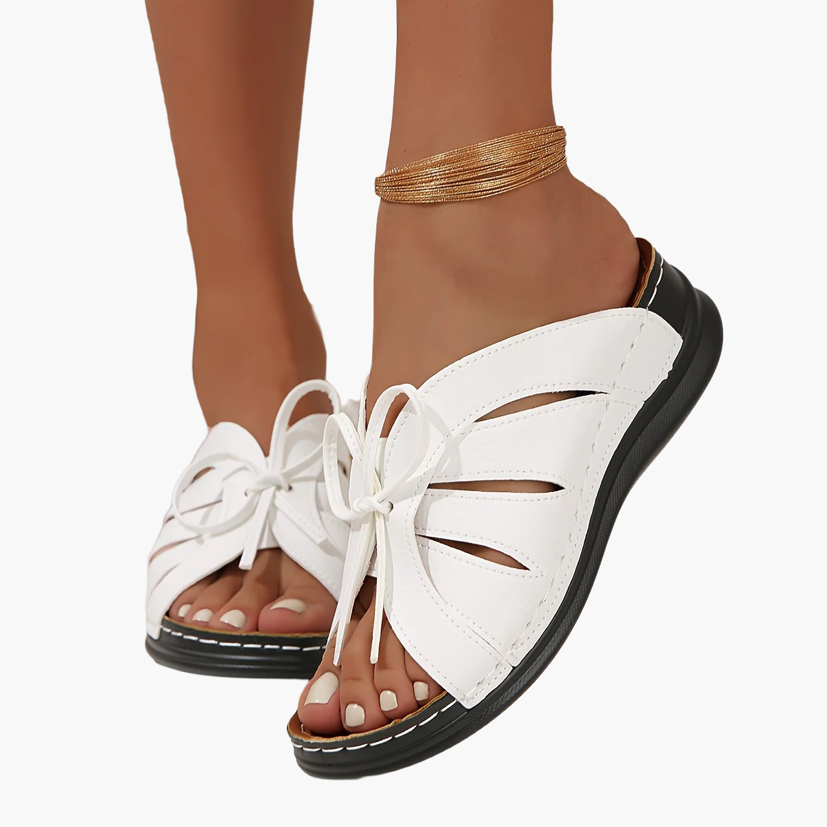 Damen Komfort-Sandalen mit Schleifen und offenem Zehenbereich – Sommer Freizeit Pantoletten