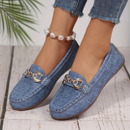 Damen Mokassins Klassisch Bequem mit Ketten-Detail – Elegante Slip-On Schuhe für Alltag und Freizeit