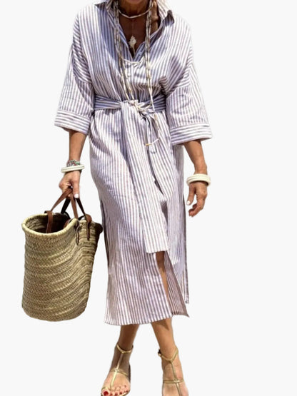 Damen Hemdblusenkleid mit Streifen – Zeitloses Sommerkleid für Freizeit & Urlaub
