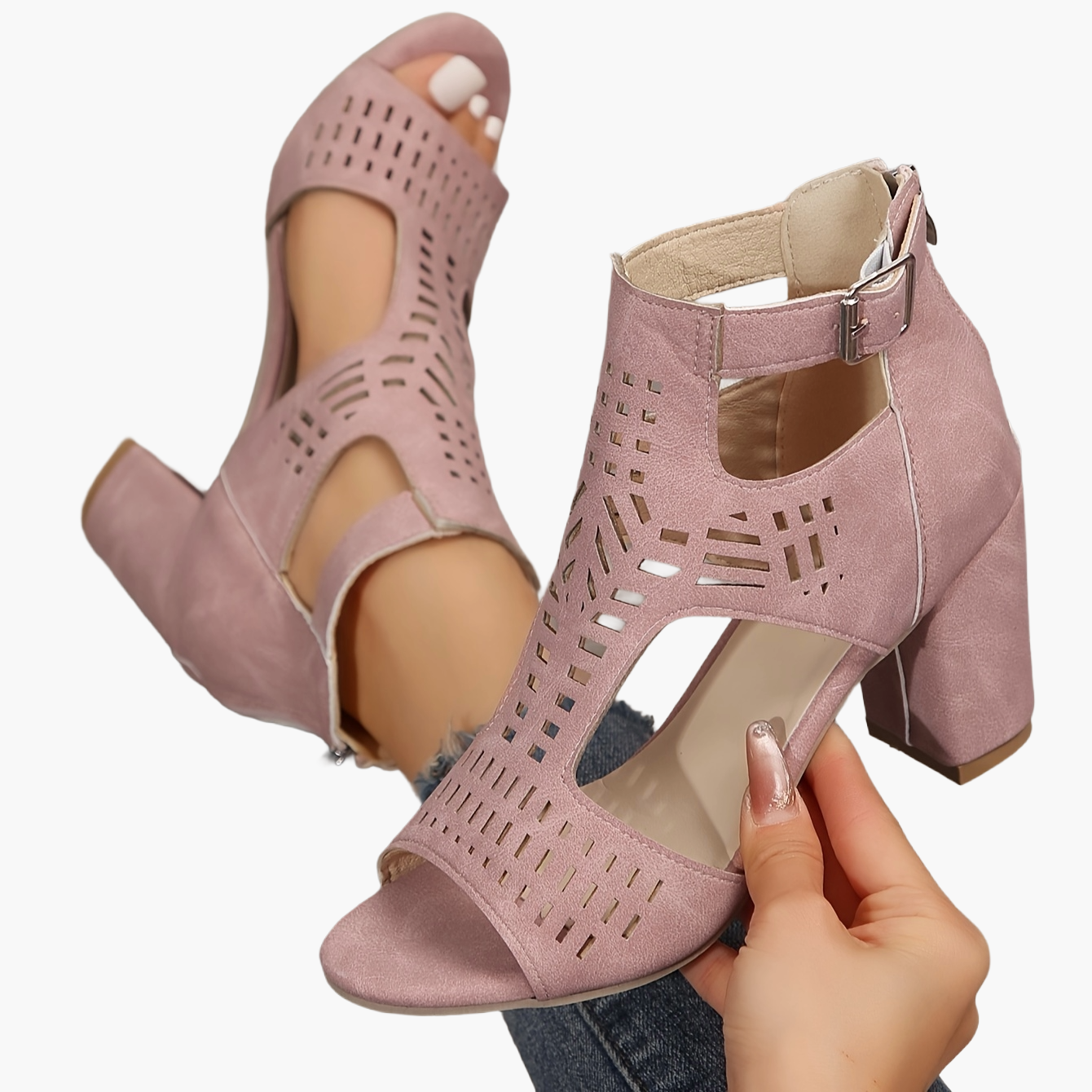 Damen Sandaletten mit Blockabsatz und Cut-Out Design – Modische High Heels für Alltag und besondere Anlässe