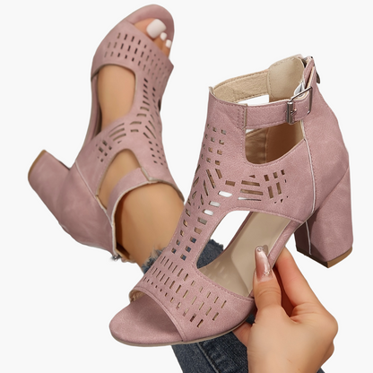 Damen Sandaletten mit Blockabsatz und Cut-Out Design – Modische High Heels für Alltag und besondere Anlässe