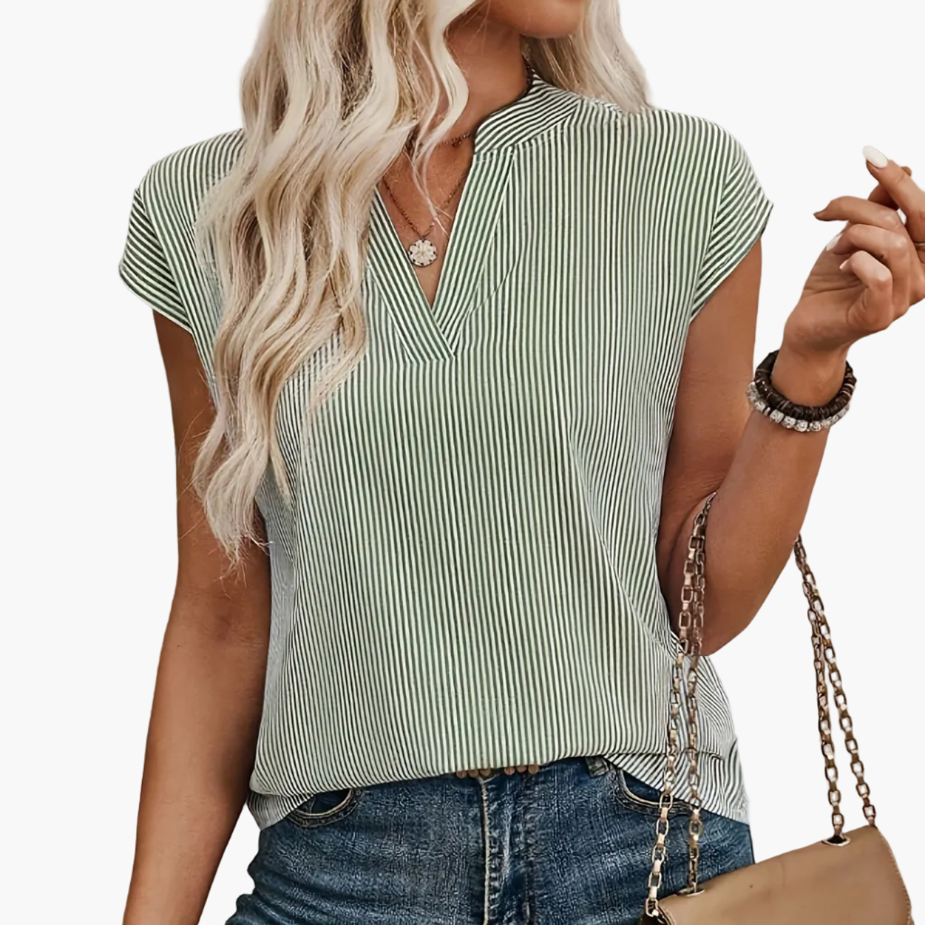 Damen Elegante Gestreifte Bluse mit V-Ausschnitt für Freizeit und Büro