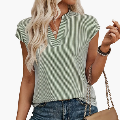 Damen Elegante Gestreifte Bluse mit V-Ausschnitt für Freizeit und Büro