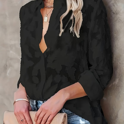 Damen Bluse mit 3D-Blumenmuster – Modische Freizeit- und Bürobluse im lässigen Stil