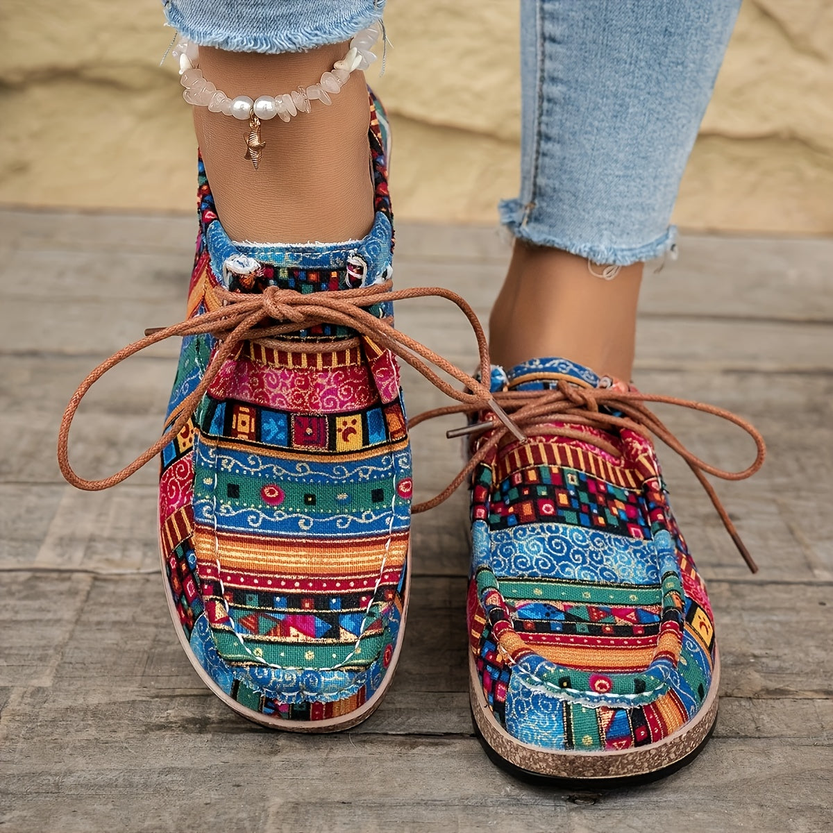 Damen Vintage Freizeitschuhe – Gemusterte Slip-Ons im Boho-Stil für Alltag und Reisen